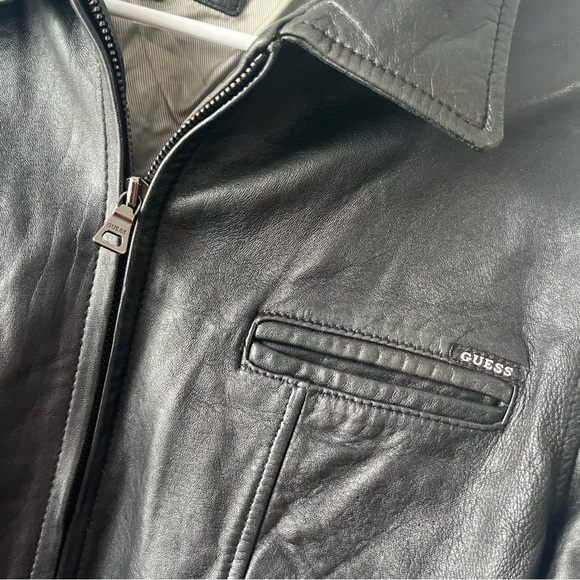 Vintage Guess Leather Jacket Women's Large Black Full Zip Y2K super soft leather - Picture 2 of 7